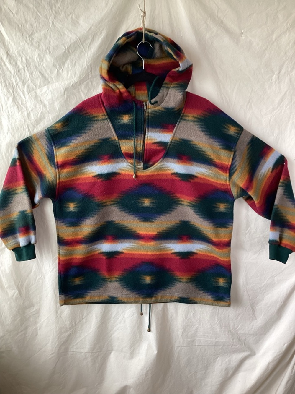Vintage Interim southwestern Aztec Fleece Pullover 1/4 Zip Sweatshirt oversized